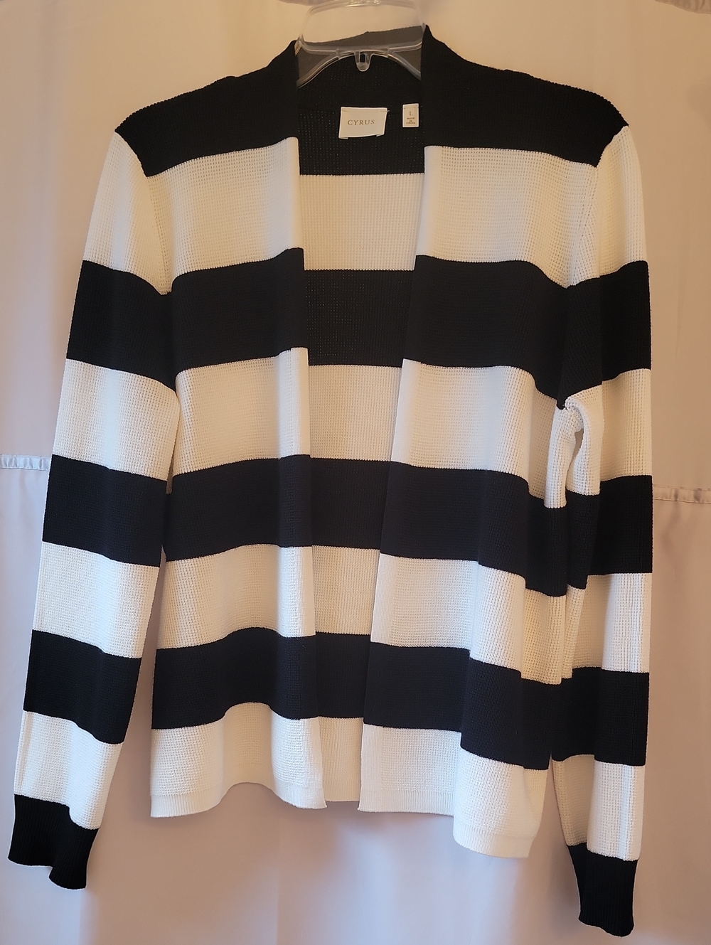 Cyrus Black and White Wide-Stripe Open Cardigan, L